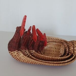 Vintage Woven Basket Set Nesting Hens -5 Piece Set